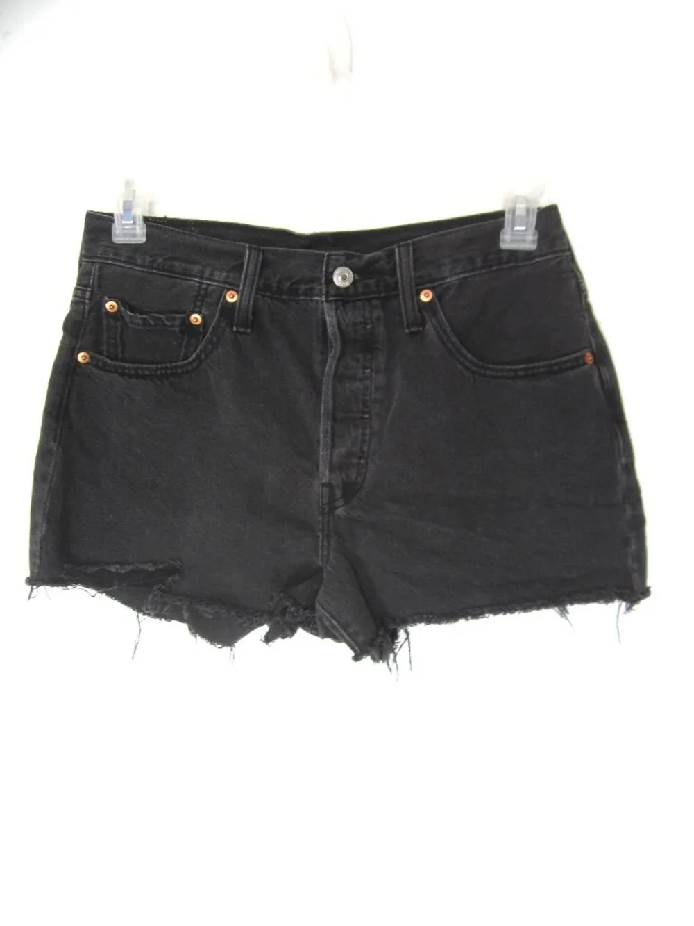 Levi's Size 30 High Waist 501 Cut Off Black Jean Denim Shorts Button Fly